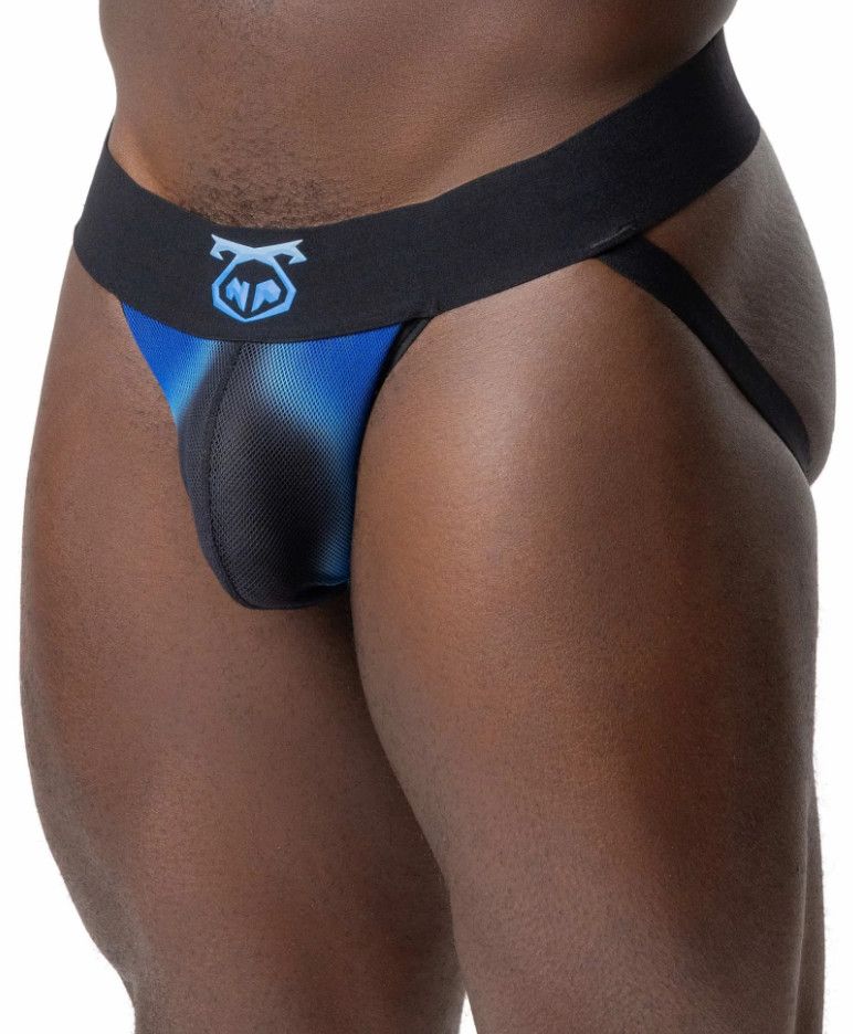 NASTY PIG DOUBLE MESH JOCK STRAP BLACK & PRINCE BLUE