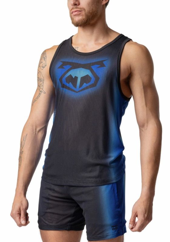 NASTY PIG DOUBLE MESH TANK TOP BLACK & PRINCE BLUE