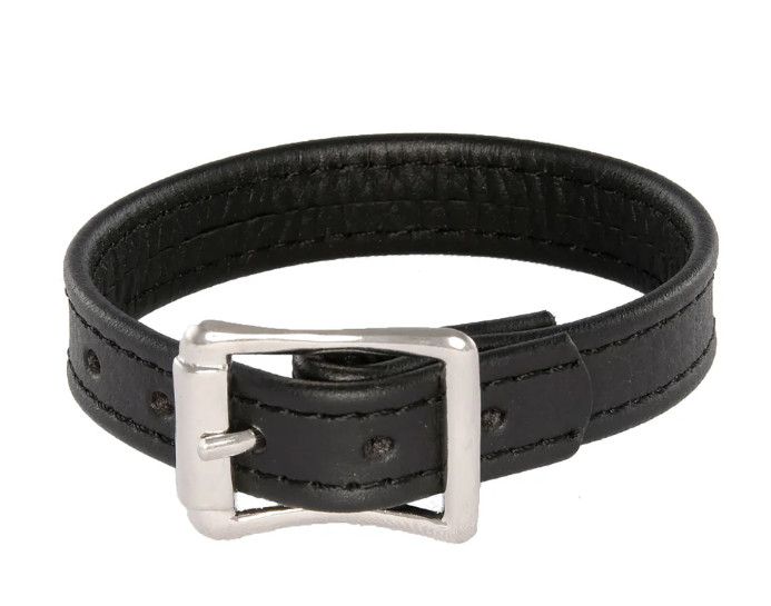 BLACK LEATHER BUCKLE COCK RING