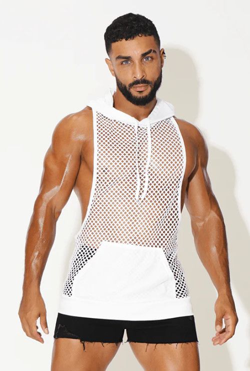 JJ MALIBU JERSEY FISHNET STRINGER HOODIE OFF WHITE