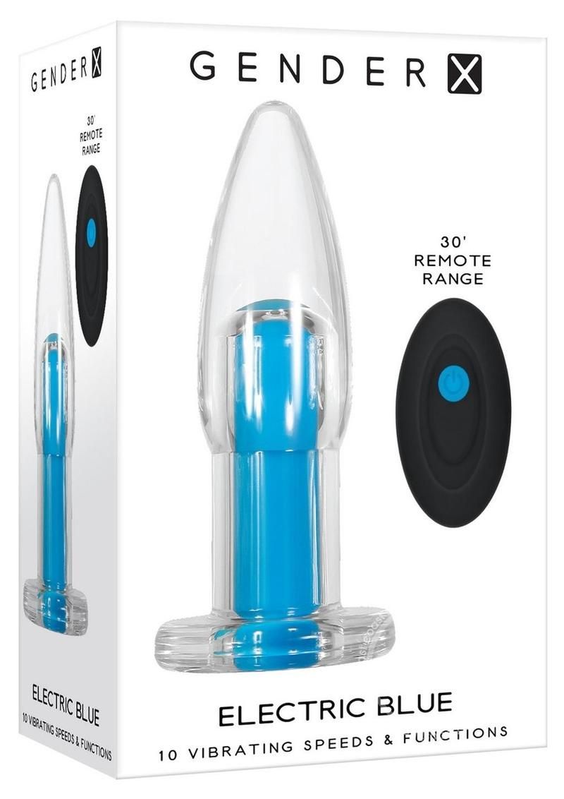 GENDER X ELECTRIC BLUE SILICONE RECHARGEABLE VIBE WITH REMOTE CONTROL  CLEAR & BLUE