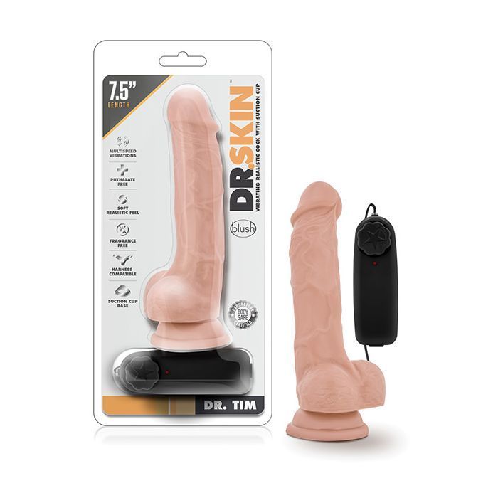 Dr. Skin Dr. Tim Vibrating Dildo with Remote Control 7.5in - Vanilla