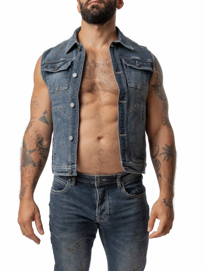 NASTY PIG XXX VEST DISTRESSED INDIGO, Size: SMALL