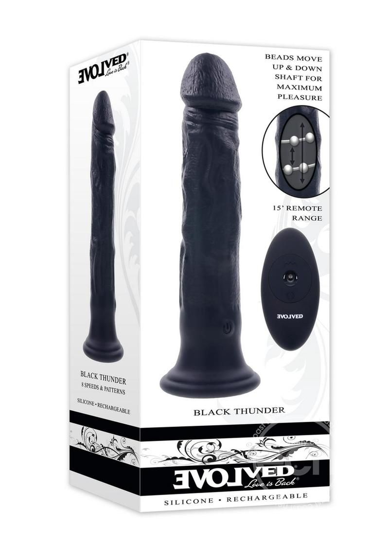 EVOLVED BLACK THUNDER RECHARGEABLE SILICONE BLACK DILDO