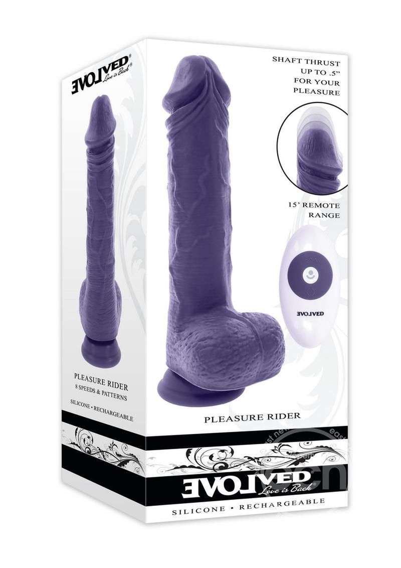 EVOLVED PLEASURE RIDER  RECHARGEABLE SILICONE THURUSTING PURPLE DILDO