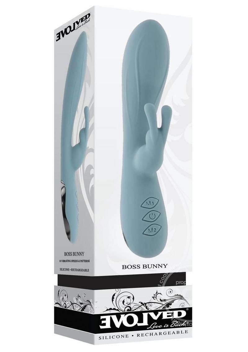 EVOLVED BOSS BUNNY RECHARGEABLE BLUE SILICONE RABBIT VIBRATOR