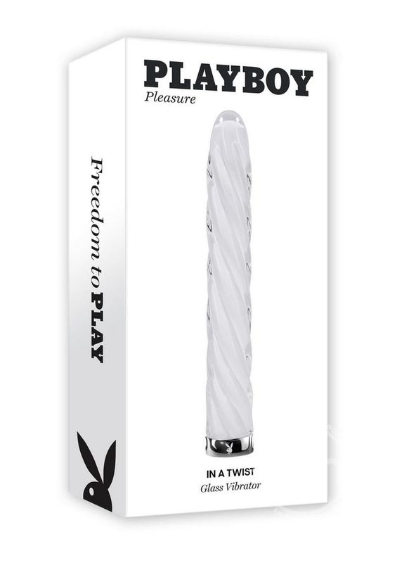 PLAYBOY IN A TWIST RECHARGEABLE CLEAR GLASS VIBRATOR PLAYBOY IN A TWIST RECHARGEABLE CLEAR GLASS VIBRATOR