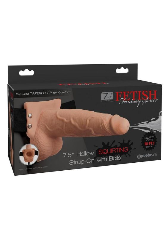 FETISH FANTASY SEREIS HOLLOW SQUIRTING STRAP-ON DILDO WITH BALLS & HARNESS 7.5"