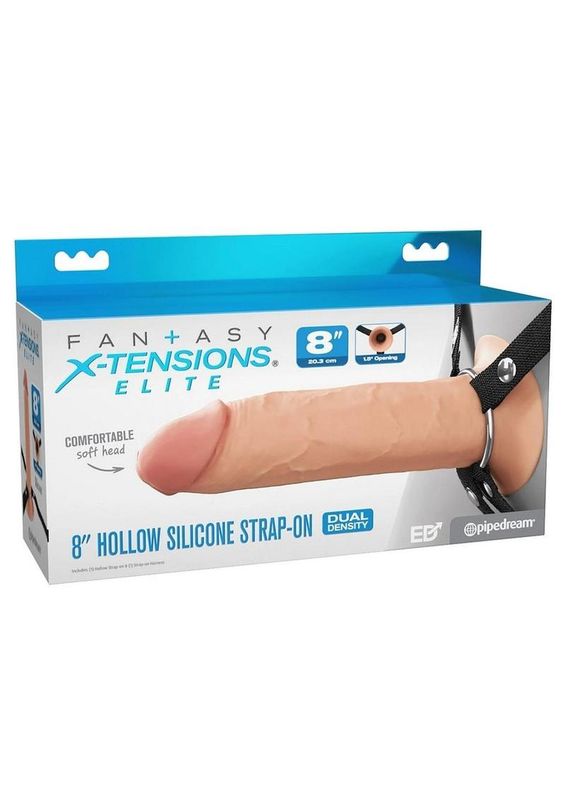 FANTASY X-TENSIONS ELITE SILICONE DUAL DENSITY HOLLOW STRAP-ON 8"