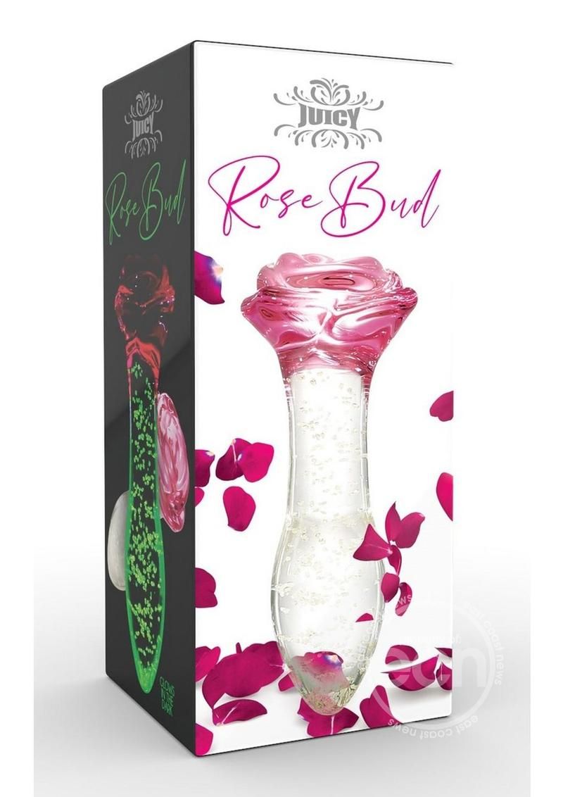 JUICY GLASS ROSE CLEAR & PINK GLOW IN THE DARK BUTT PLUG