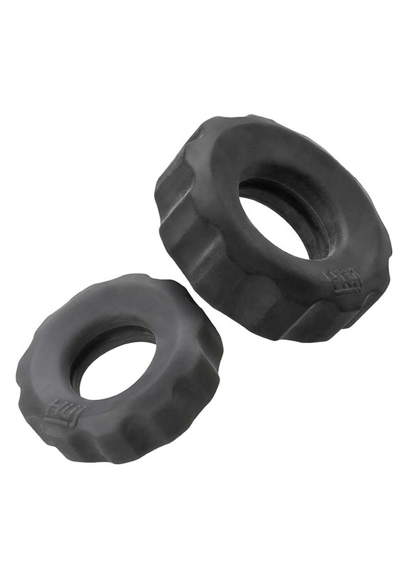 HUNKY JUNK COG SILICONE COCK RING 2 PACK, Color: BLACK/GRAY
