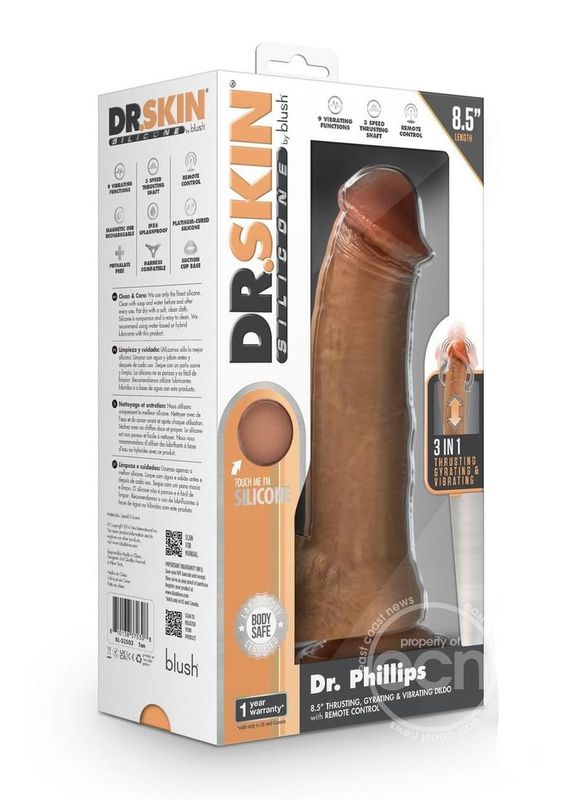 DR SKIN SILICONE DR PHILLIPS RECHARGEABLE THRUSTING DILDO WITH REMOTE 8.5"