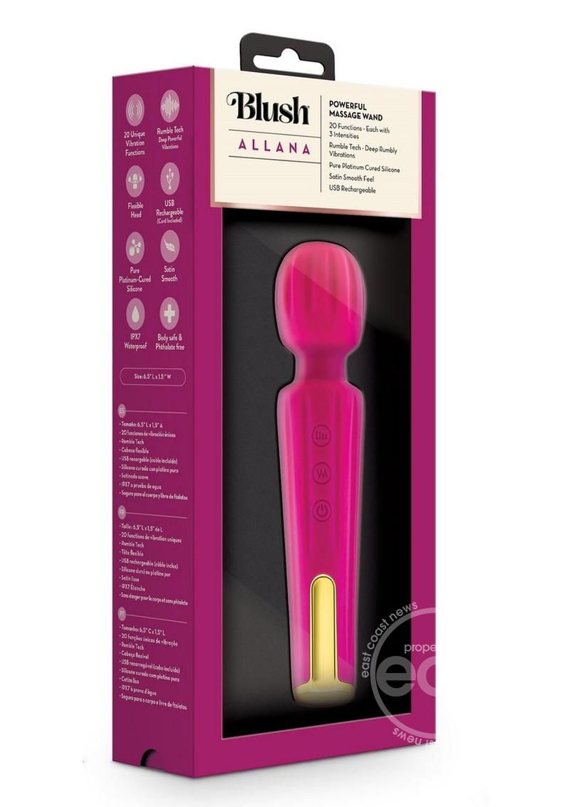 BLUSH ALLANA RECHARGEABLE SILICONE WAND VIBRATOR MAGENTA & ROSE GOLD