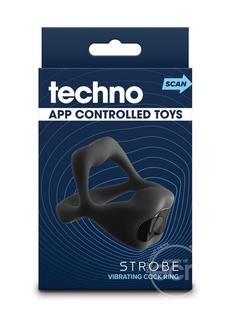 TECHNO STROBE RECHARGEABLE SILICONE APP COMPATIBLE COCK RING BLACK