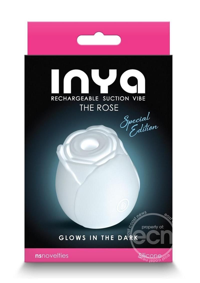 INYA THE ROSE SILICONE RECHARGEABLE CLITORAL STIMULATOR GLOW IN THE DARK WHITE