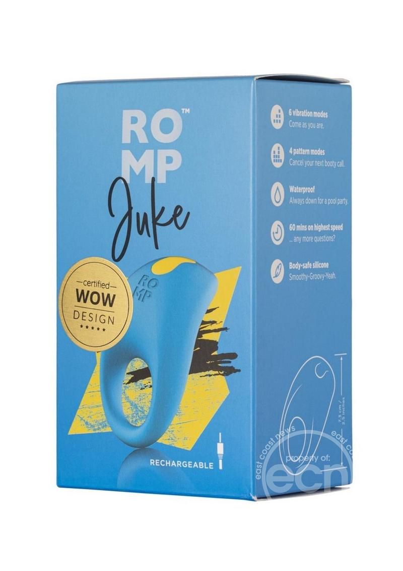 ROMP JUKE RECHARGEABLE SILICONE BLUE COCK RING