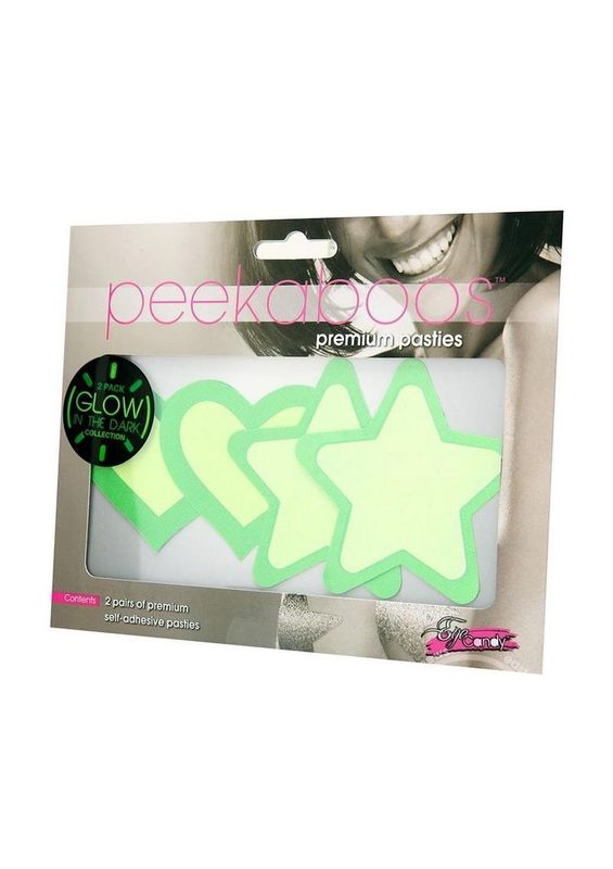 PEEKABOOS GITD HEARTS & STARS GREEN PASTIES