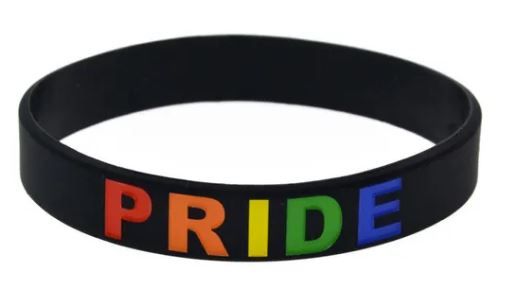 RAINBOW 'PRIDE' BLACK SILICONE BRACELET, Size: THIN BAND