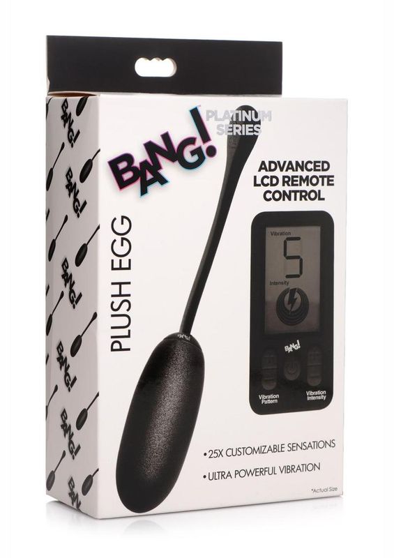 BANG! 25X RECHARGEABLE SILICONE PLUSH EGG WITH REMOTE BLACK