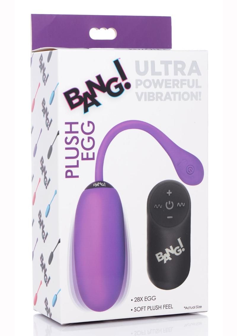 BANG! PLUSH EGG 28X PURPLE SILICONE RECHARGEABLE EGG WITH REMOTE