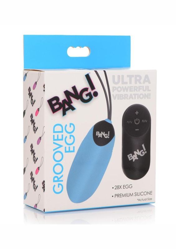 BANG! 28X GROOVED RECHARGEABLE SILICONE VIBRATING EGG WITH REMOTE CONTROL