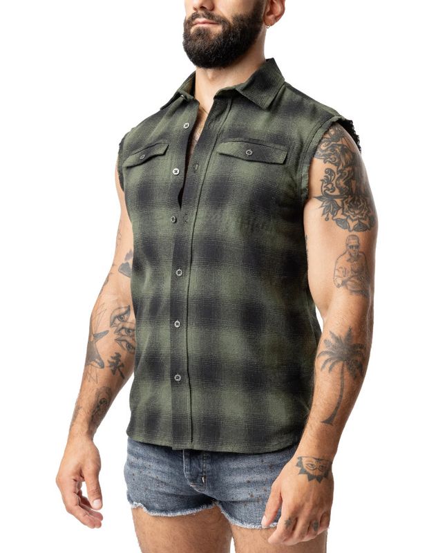 NASTY PIG BRAWN SLEEVELESS SHIRT ARMY GREEN & BLACK