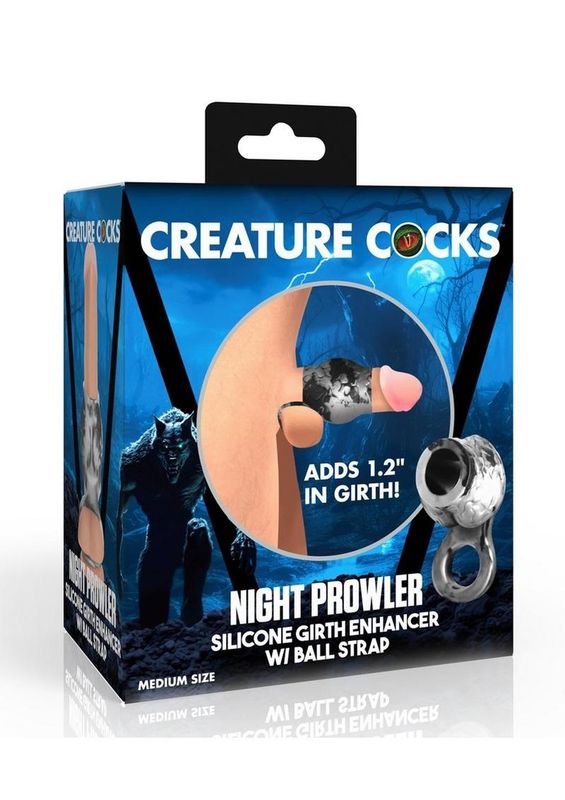 CREATURE COCKS NIGHT PROWLER SILVER & BLACK PENIS SLEEVE, Size: MEDIUM