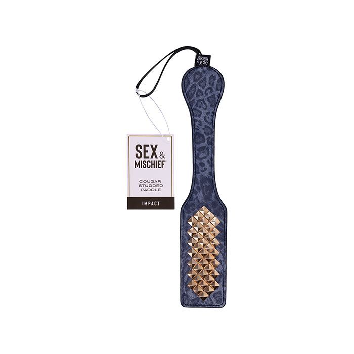 SEX & MISCHIEF COUGAR STUDDED PADDLE NAVY & GOLD