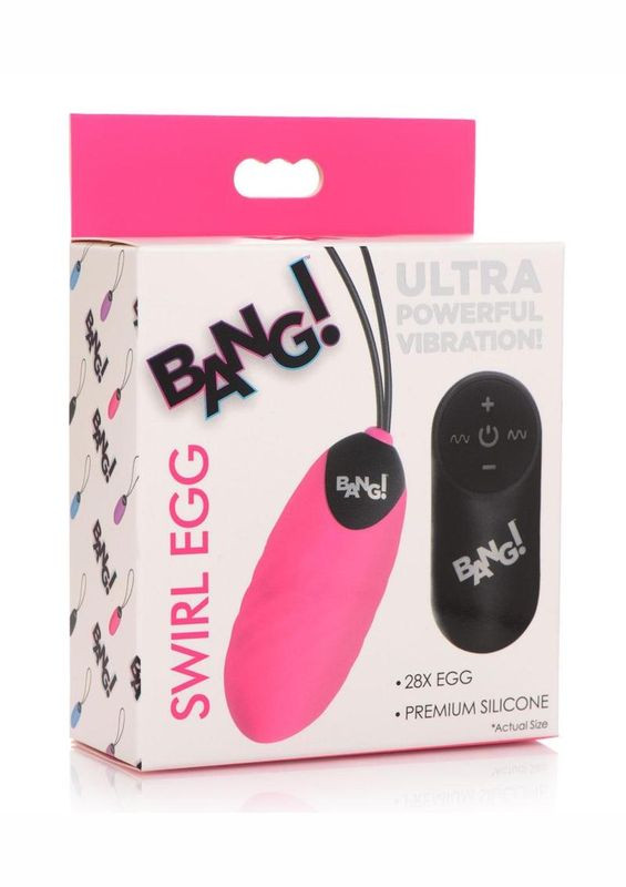 BANG! 28X SWIRL RECHARGEABLE SILICONE EGG WITH REMOTE CONTROL