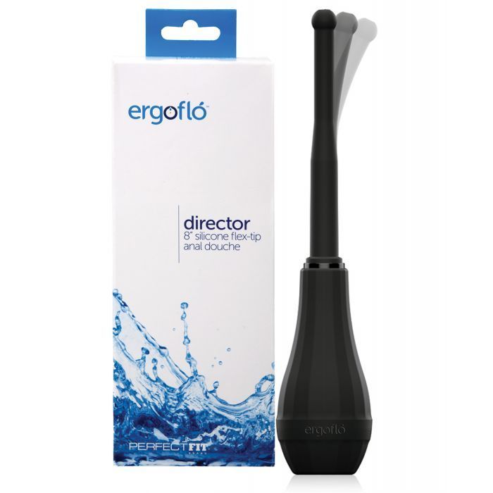 ERGOFLO DIRECTOR 8" SILICONE FLEX TIP ANAL DOUCHE BLACK