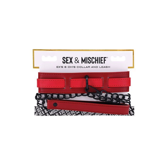 SEX & MISCHIEF EX'S & OH'S COLLAR AND LEASH BLACK & RED