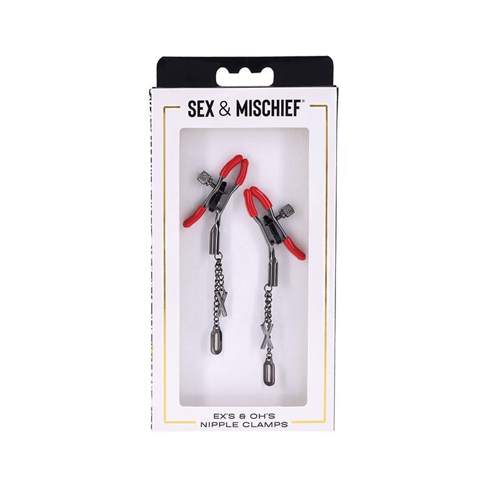 SEX & MISCHIEF EX'S & OH'S NIPPLE CLAMPS RED & BLACK