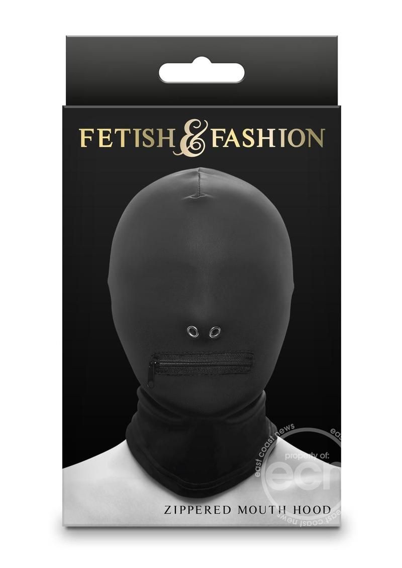 FETISH & FASHION ZIPPERED MOUTH HOOD, Color: BLACK