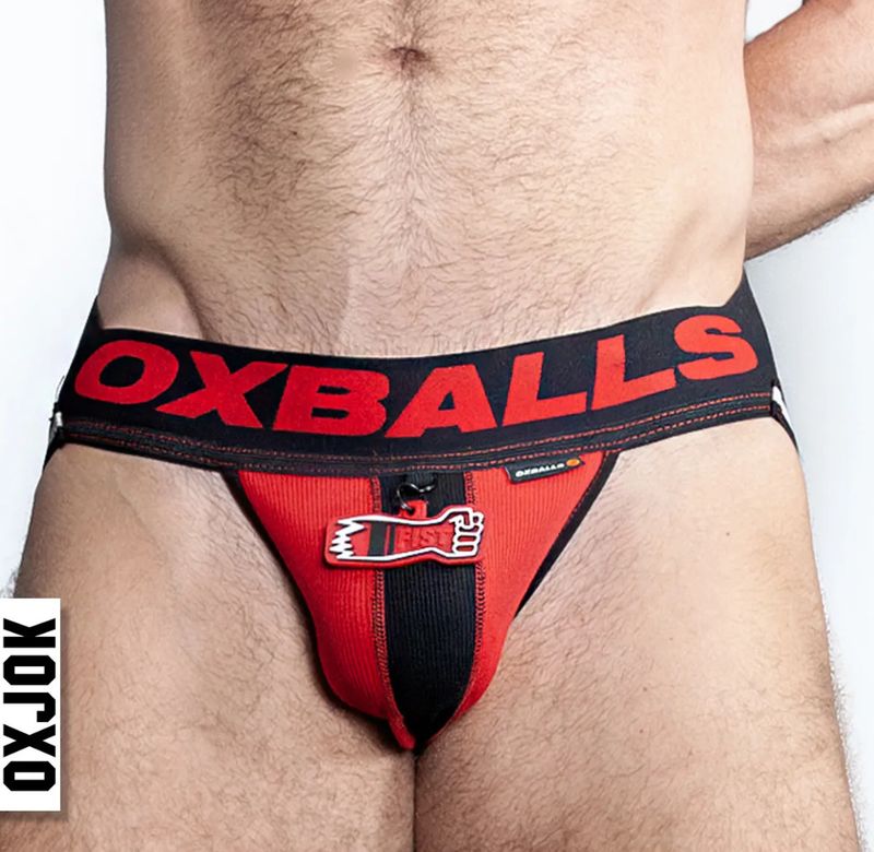 OXJOK FISTER 3D RUBBER FIST JOCK BLACK & RED, Size: SMALL