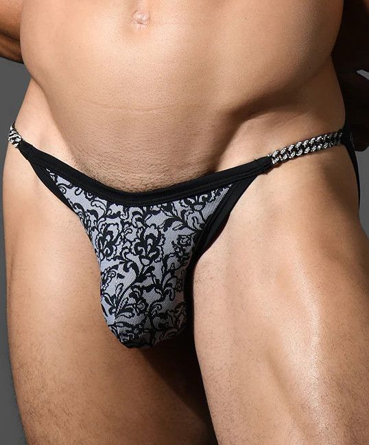 ANDREW CHRISTIAN CHAIN LACE BIKINI WITH ALMOST NAKED BLACK & WHITE, Size: SMALL