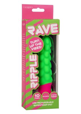 RAVE RIPPLE RECHARGEABLE SILICONE VIBRATOR GREEN & PINK