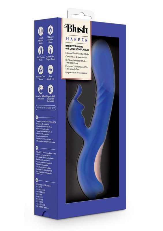 BLUSH HARPER RECHARGEABLE SILICONE RABBIT VIBRATOR MIDNIGHT BLUE