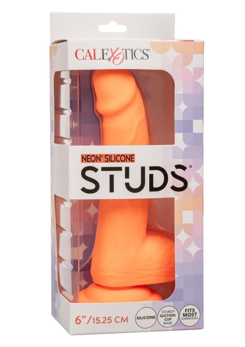NEON SILICONE STUDS DILDO 6" ORANGE