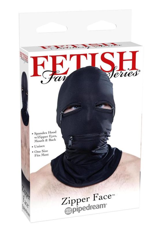 FETISH FANTASY BLACK SPANDEX ZIPPER FACE HOOD