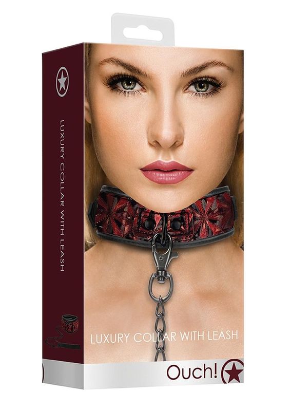 OUCH! LUXURY COLLAR WITH LEASH BURGUNDY