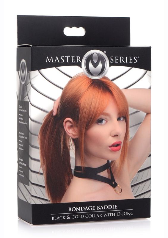 MASTER SERIES BONDAGE BADDIE COLLAR WITH O RING BLACK & GOLD