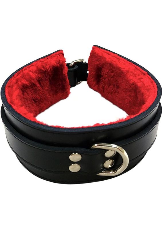 ROUGE LEATHER COLLAR WITH FAUX FUR LINING BLACK & RED