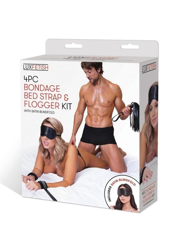 LUX FETISH BONDAGE BED STRAP FLOGGER KIT 4PC BLACK