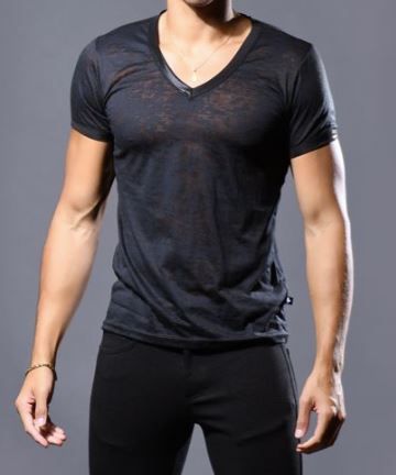 ANDREW CHRISTIAN CARBON BURNOUT V-NECK TEE, Size: SMALL