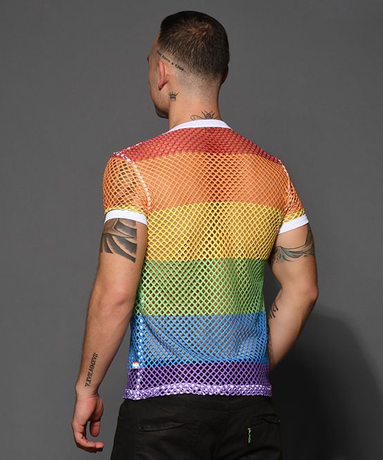 ANDREW CHRISTIAN PRIDE MESH STRIPE TEE, Size: SMALL
