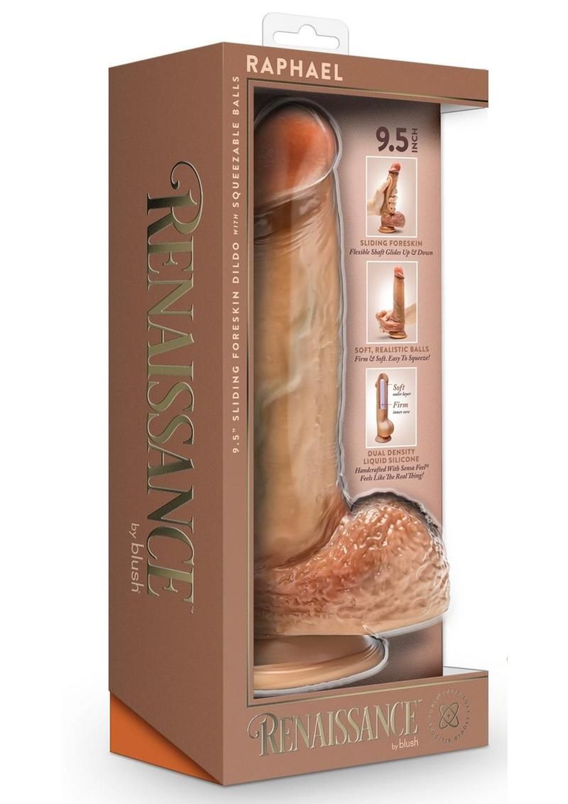 RENAISSANCE RAPHAEL SILICONE SLIDING FORESKIN DILDO 9.5" CARAMEL