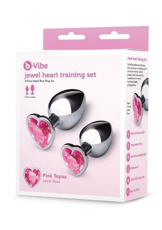 B-VIBE JEWEL METAL ANAL PLUG TRAINING KIT 2pc PINK & SILVER