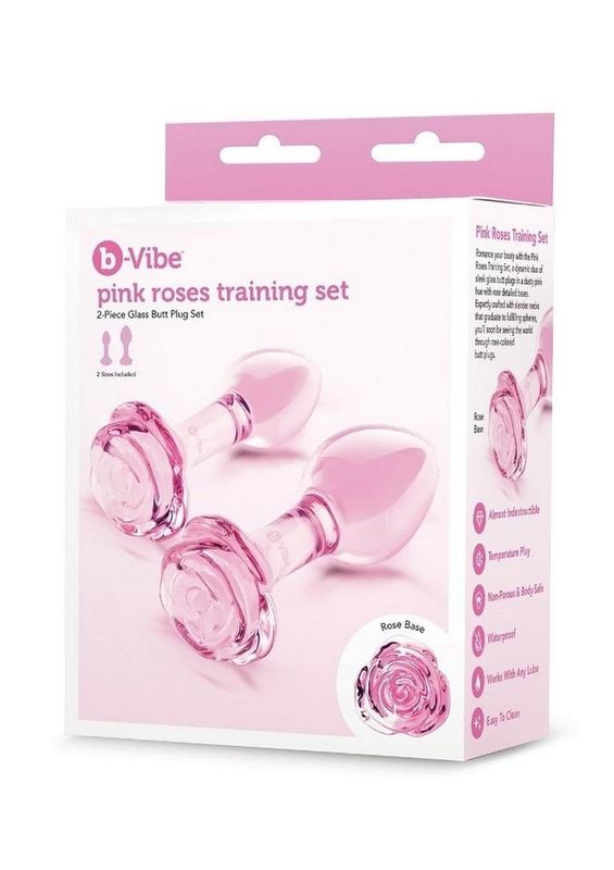 B-VIBE PINK ROSES GLASS BUTT PLUG TRAINING KIT 2pc B-VIBE PINK ROSES GLASS BUTT PLUG TRAINING KIT 2pc