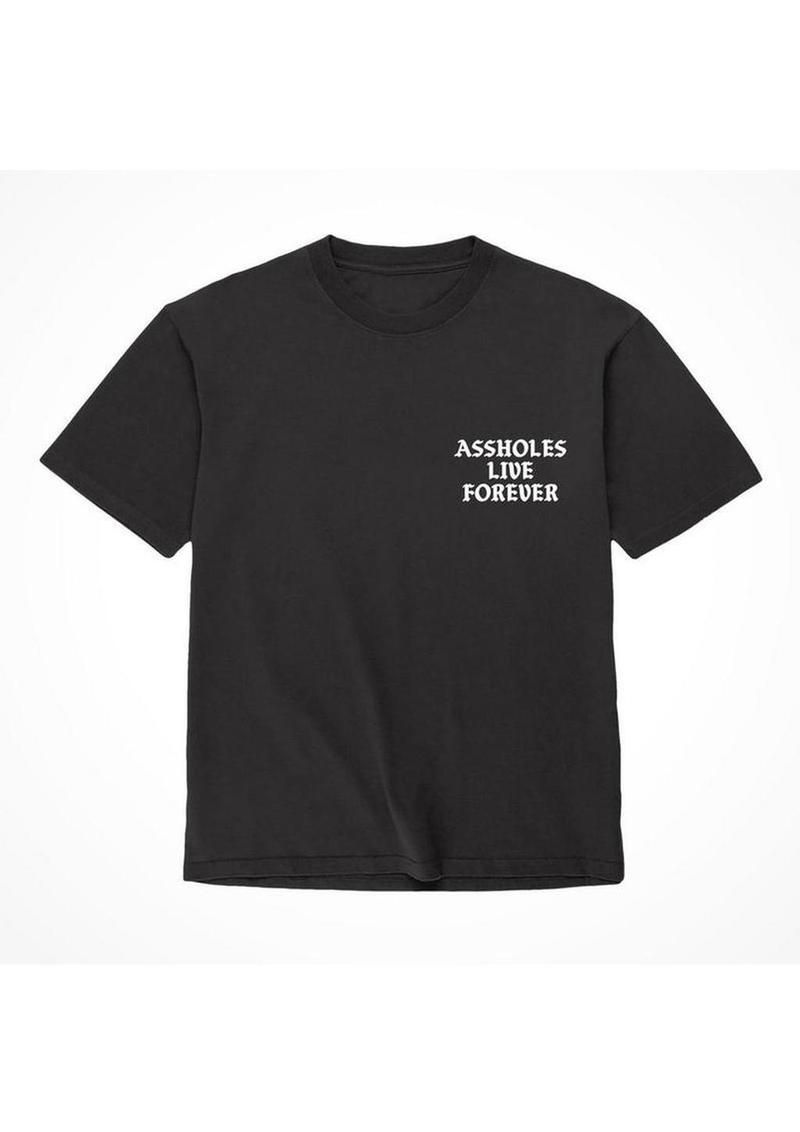 ASSHOLES LIVE FOREVER T-SHIRT BLACK WITH WHITE PRINT, Size: SMALL