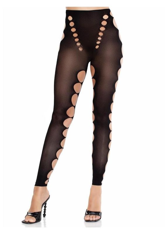 LEG AVENUESEAMLESS OPAQUE CUT OUT FOOTLESS TIGHTS BLACK O/S